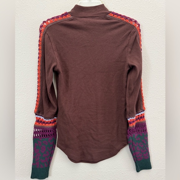 Free People Switch It Up Cuff Thermal Top Long Sleeve Chocolate Combo Size M - Picture 6 of 13